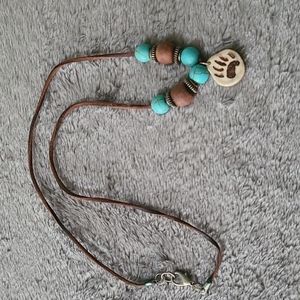 Leather Bear Claw  Beaded Necklace